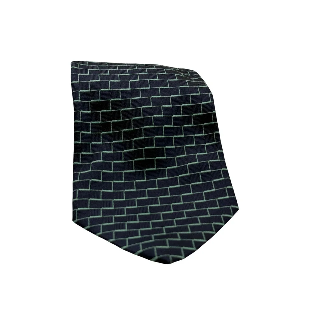 Hunt Club Necktie Mens OS Navy Blue Excellent Silk Geometric Made in Italy Tie